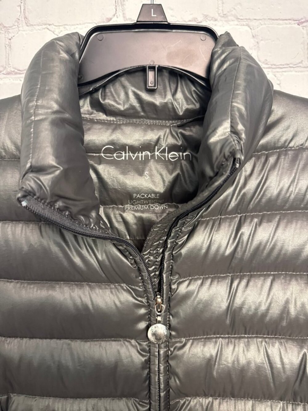Calvin Klein puffy gray jacket metallic packable puffer coat ladies small - Picture 3 of 5